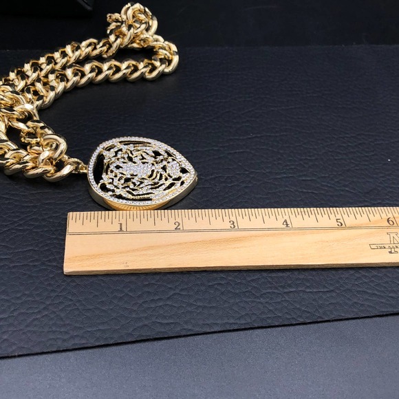 Iced Tiger Pendant Gold Tone Necklace Hip Hop Urban 18" 21"  Chain Mens Womens - Picture 11 of 12